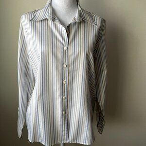 ✨Talbots 100% Cotton Striped Button-Down Shirt 12 | Sage/Blue/Oat Classi…